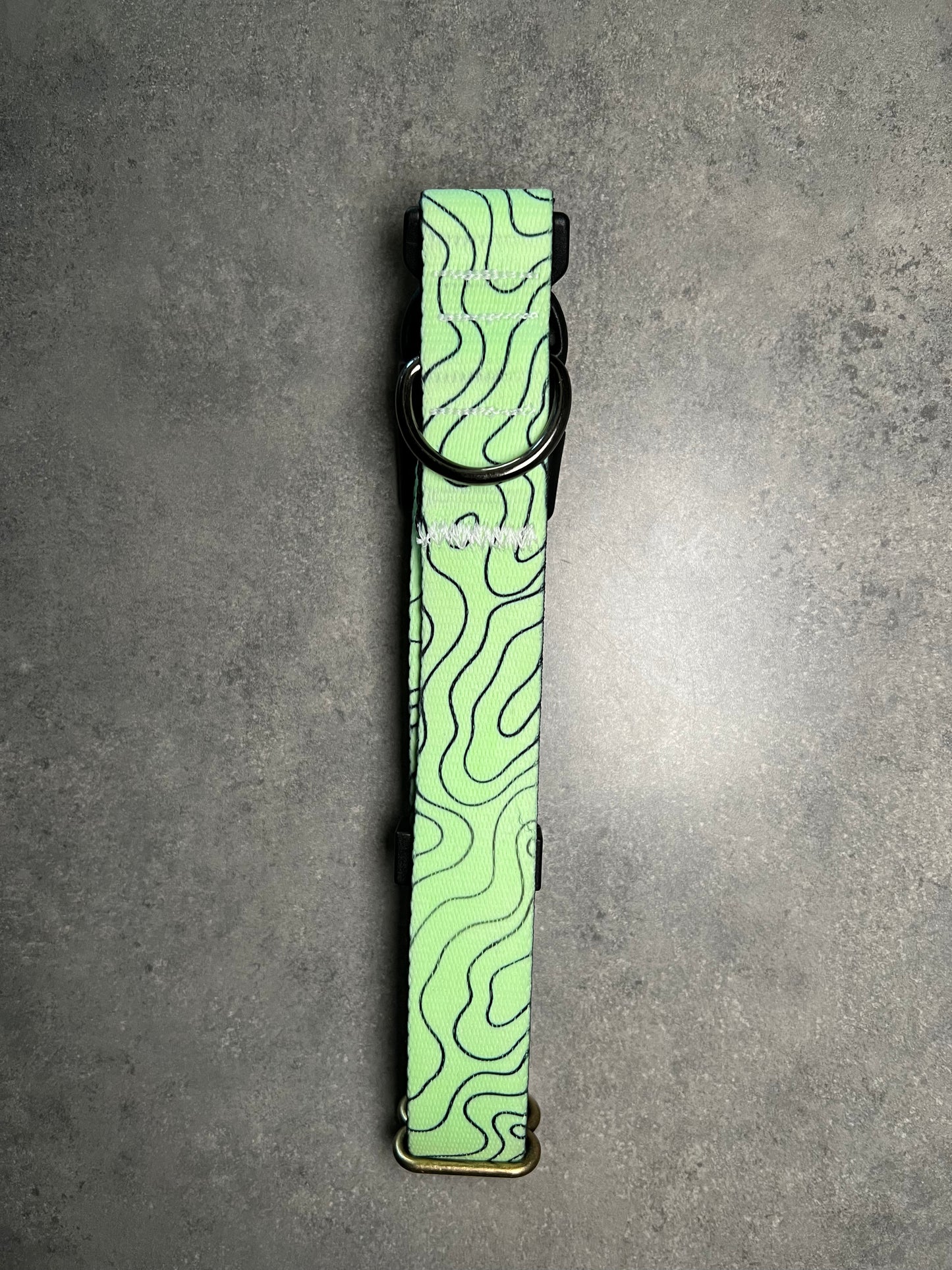 UV COLOR CHANGING Topo Green to Blue Dog Collar | Hand Painted Dog Collar