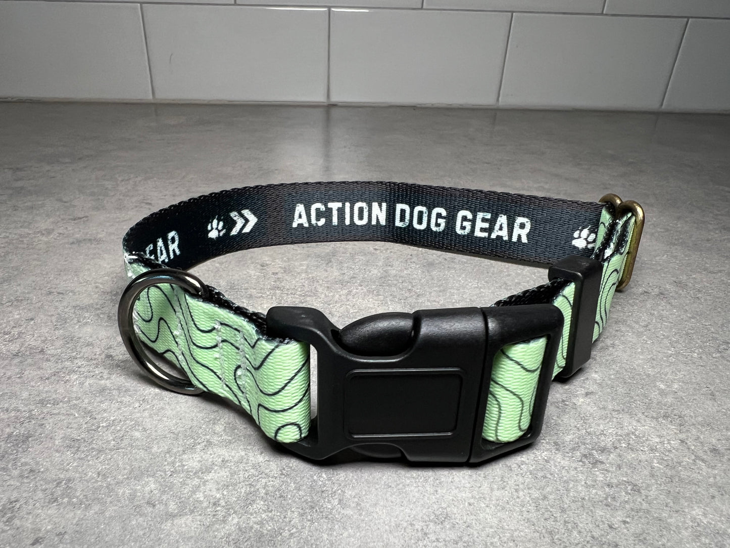 UV COLOR CHANGING Topo Green to Blue Dog Collar | Hand Painted Dog Collar