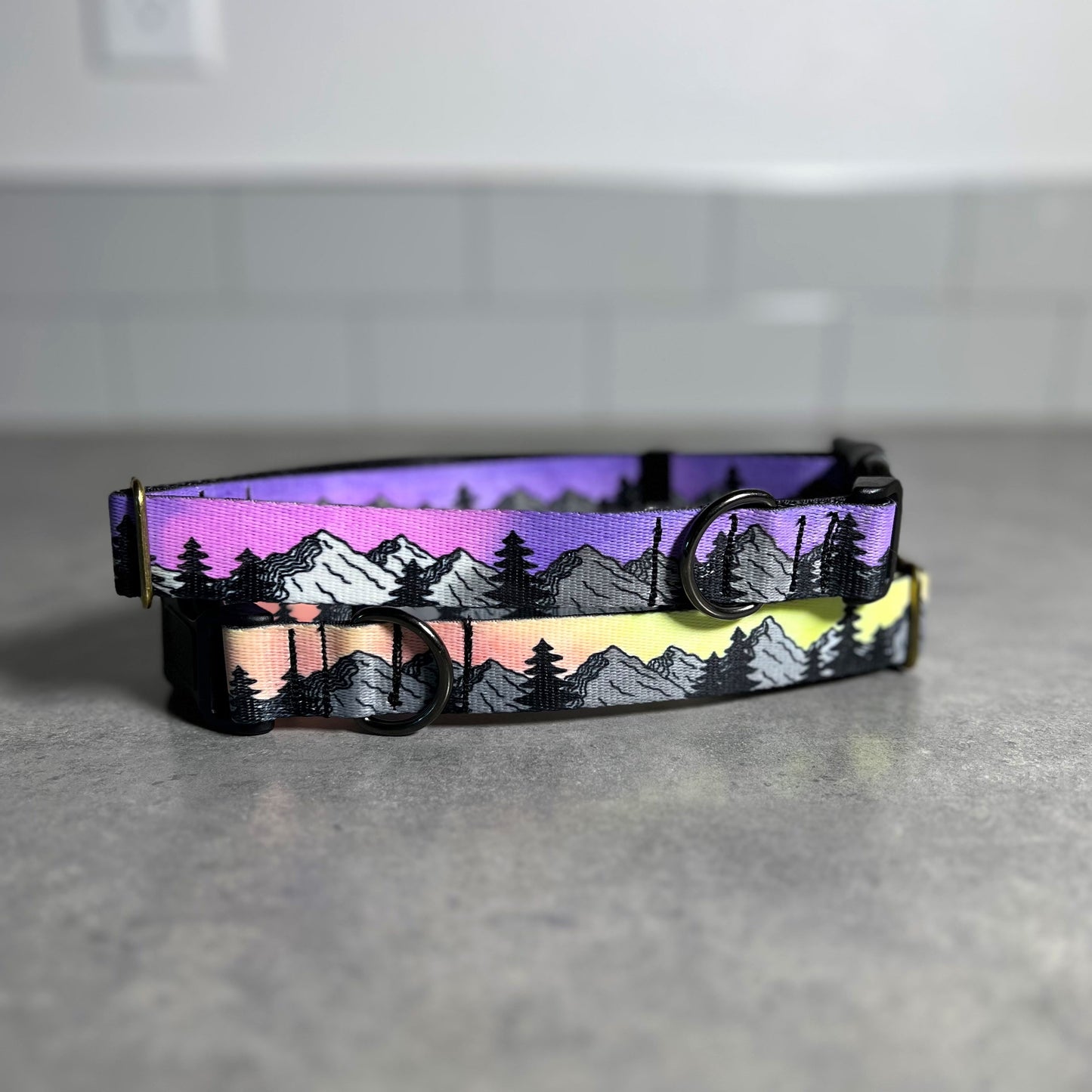 COLOR CHANGING Sunrise Mountain Dog Collar | Hand Painted Dog Collar