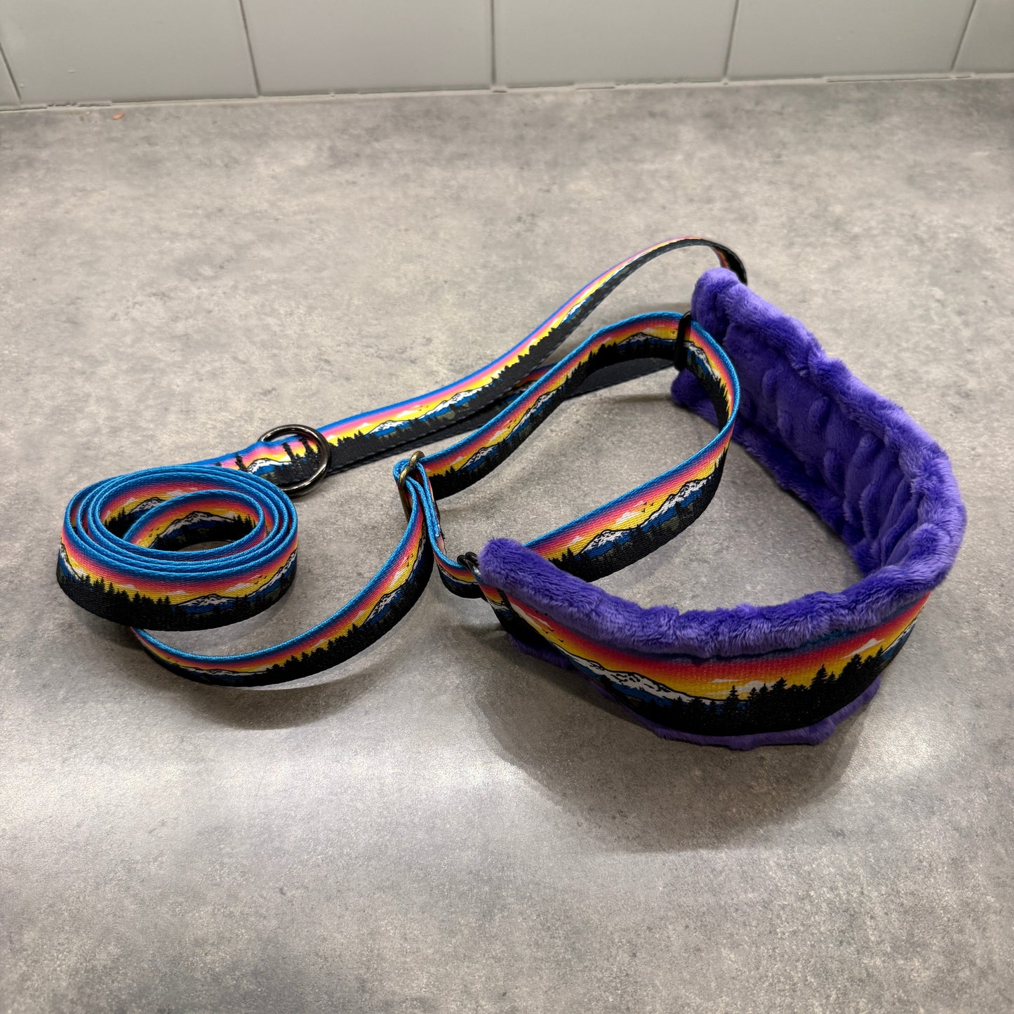 Sunset Three Sisters Minky Slip Collar + Built-In Leash