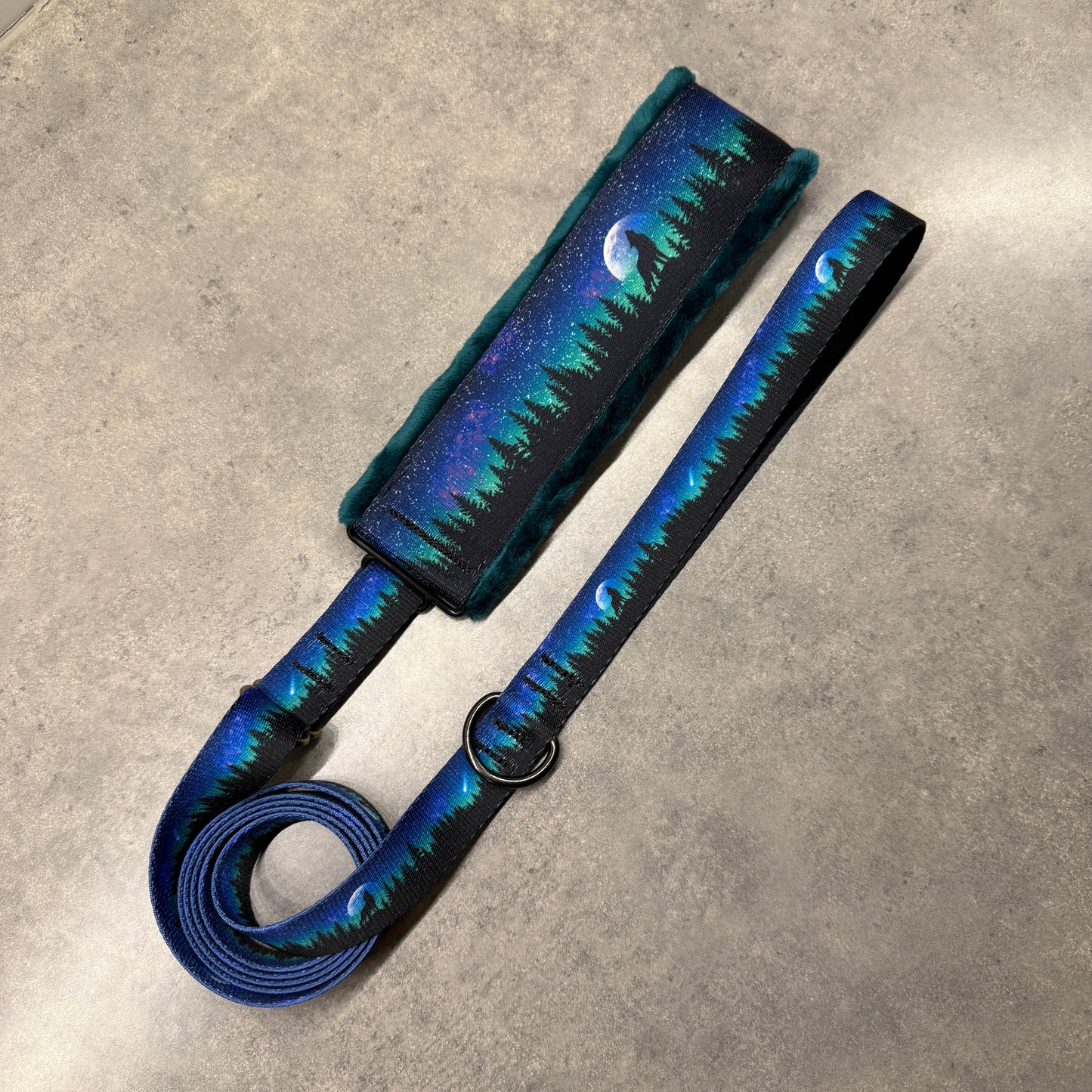 Midnight Wolf Minky Slip Collar + Built-In Leash | Handmade