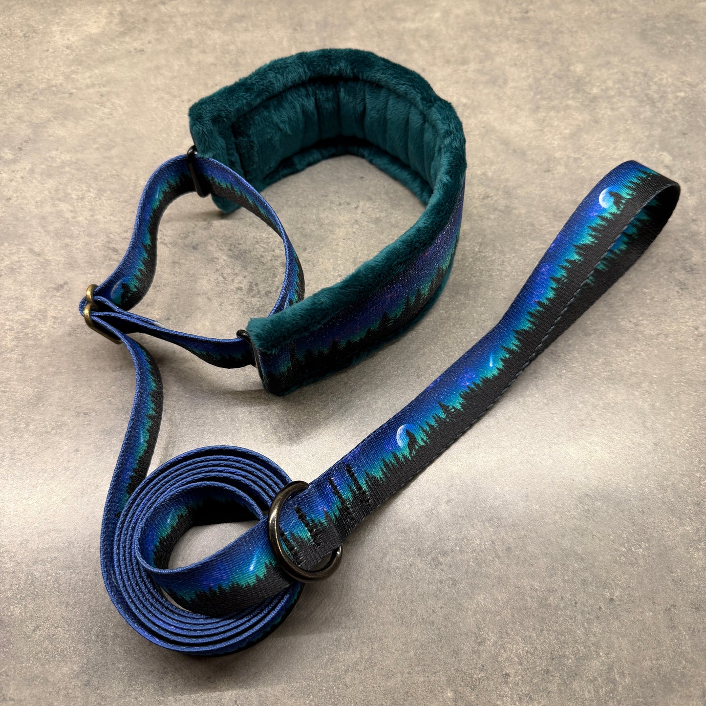 Midnight Wolf Minky Slip Collar + Built-In Leash | Handmade